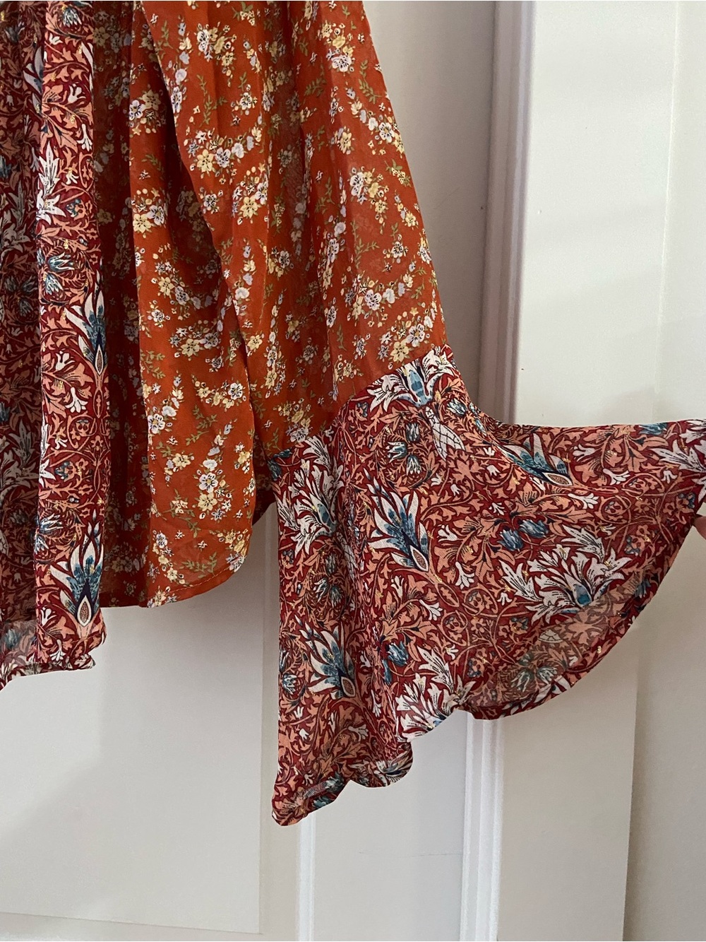 Umgee Rust Floral Button-Down Bell Sleeve Top - Picture 7 of 8